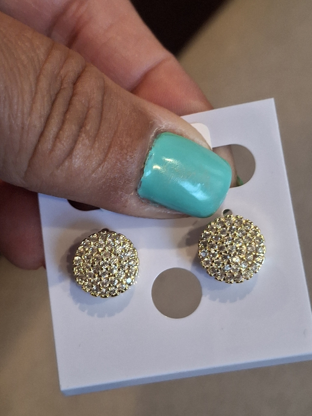 Gold Crystal Pave Round Stud Earrings - Classic Sparkle